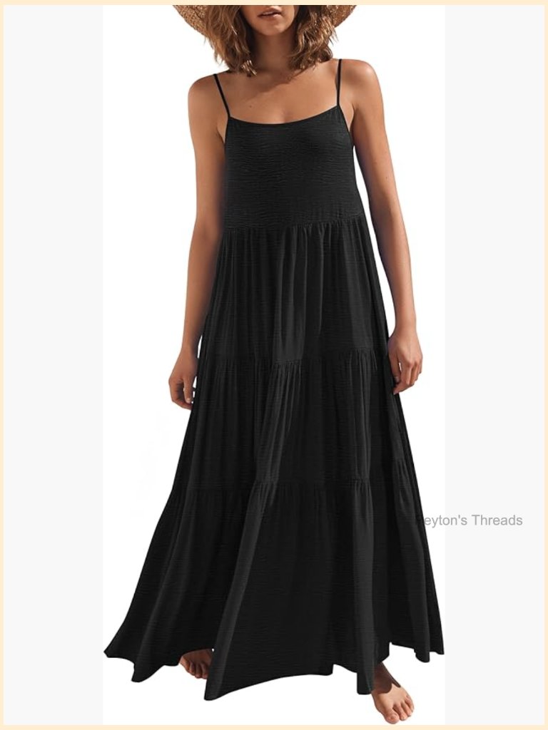 Sleeveless Spaghetti Strap Maxi Dress Tiered Flowy Boho Sundress